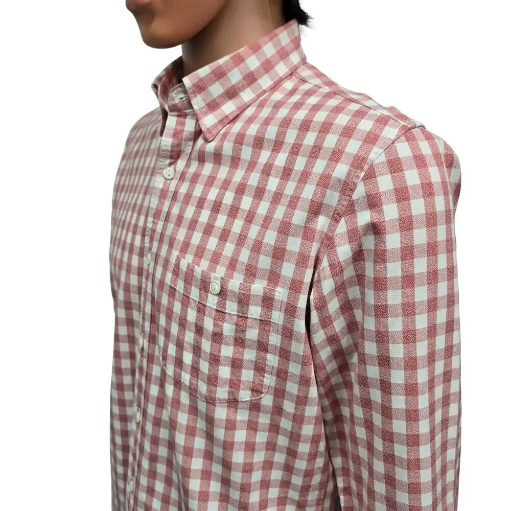 J. Crew Jaspe Cotton Shirt Men M Slim Fit Red White Gingham Check Long Sleeve